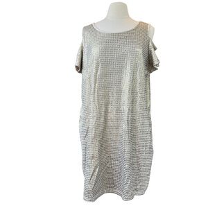 Chico's Gold Sequins Cold Shoulder Knit Sheath Dress Size 3 XL/16 NEW MSRP $139
